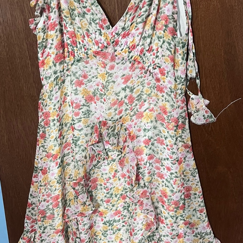 Storia Asymmetrical Floral Dress in Pink and Green